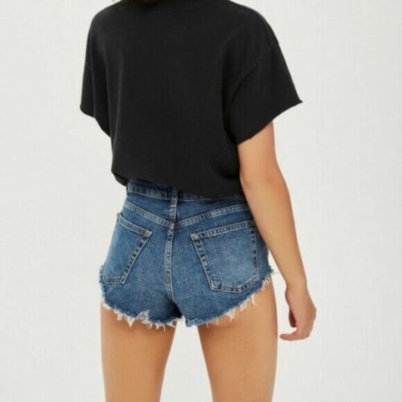 Topshop Moto Kiri Jean Shorts High Rise Waist Denim Raw hem Blue Size 4 - Picture 11 of 11